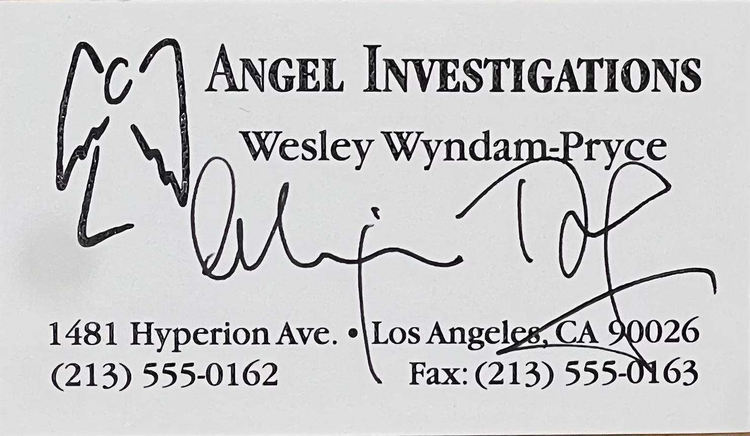 Angel Investigations Business Card Prop — Wesley Wyndam-Pryce, Signed by Alexis Denisof