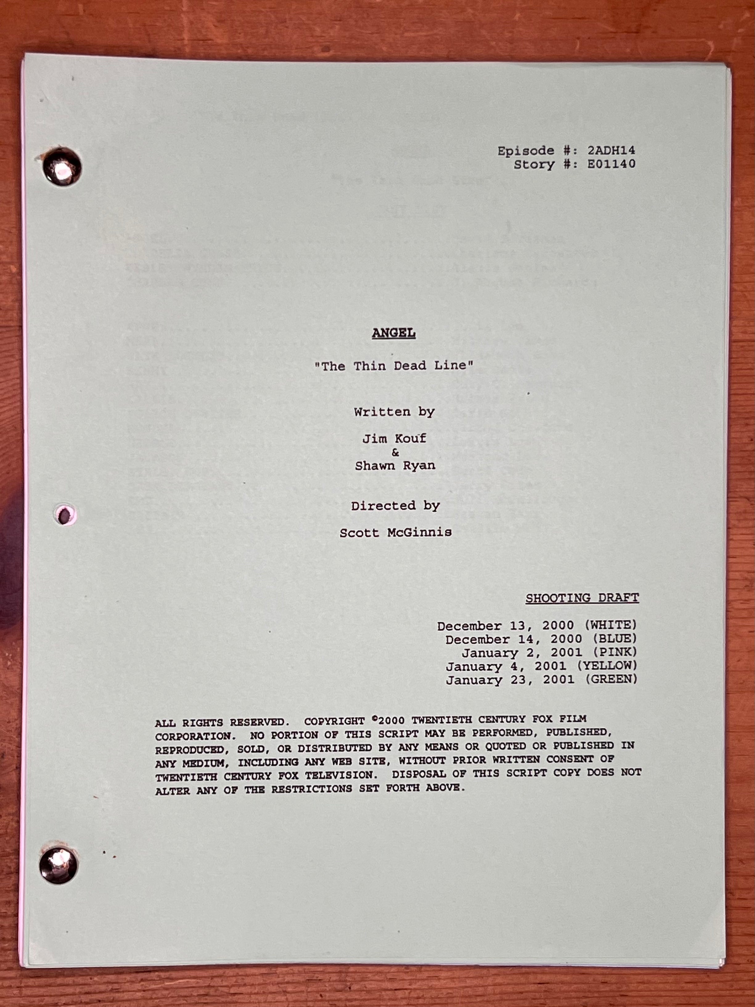 Angel Shooting Script — "The Thin Dead Line" — Alexis Denisof's Copy, Major Gunn Episode
