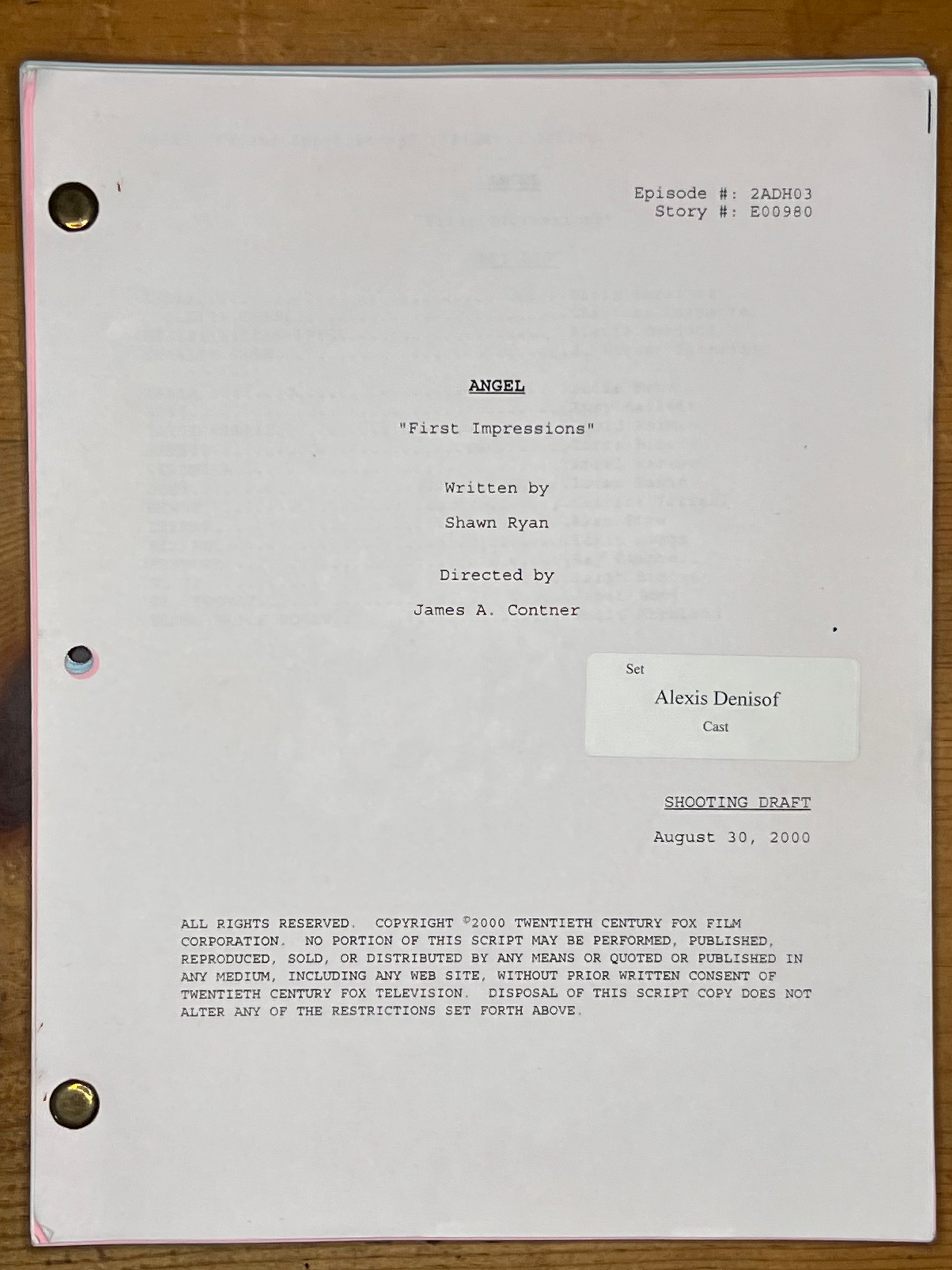 Angel Shooting Script — "First Impressions" — Alexis Denisof's Copy, Charles Gunn's First Major Episode