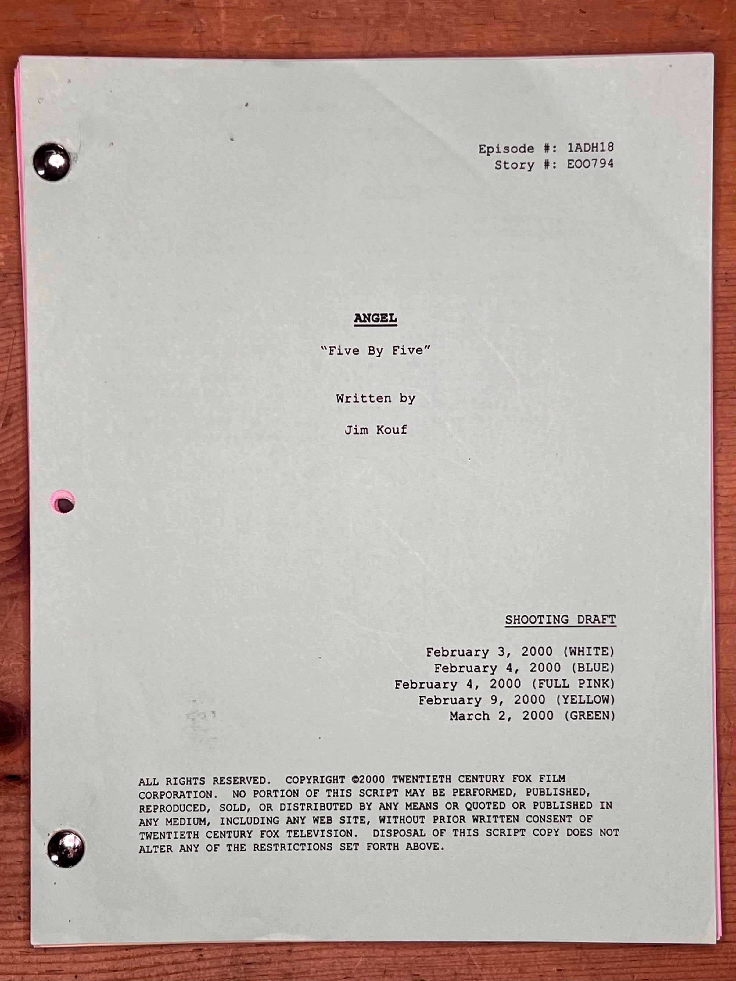 Angel Shooting Script — "Five By Five"