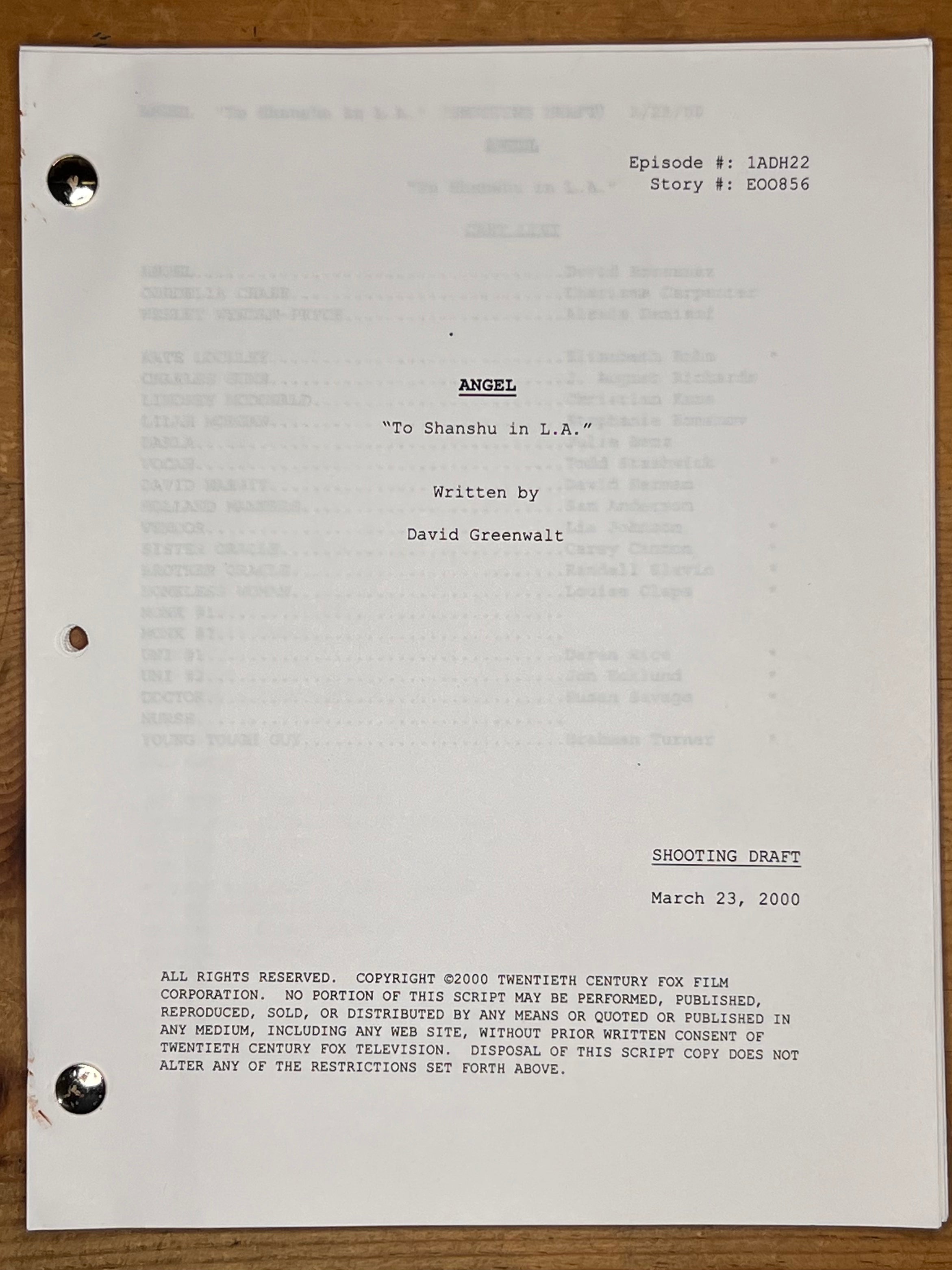 Angel Season Finale Shooting Script — "To Shanshu in L.A."