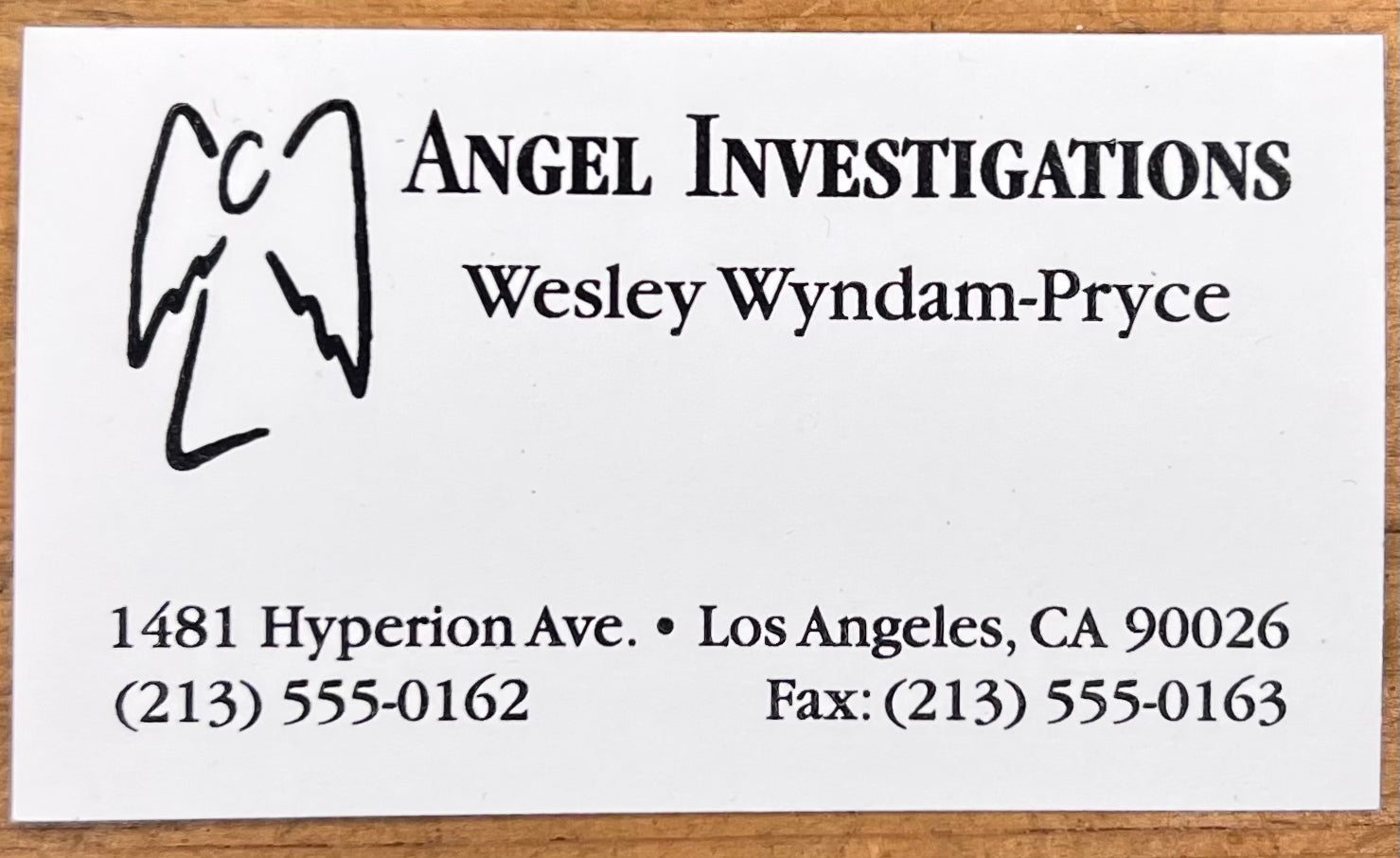 Angel Investigations Business Card Prop — Wesley Wyndam-Pryce (Unsigned)