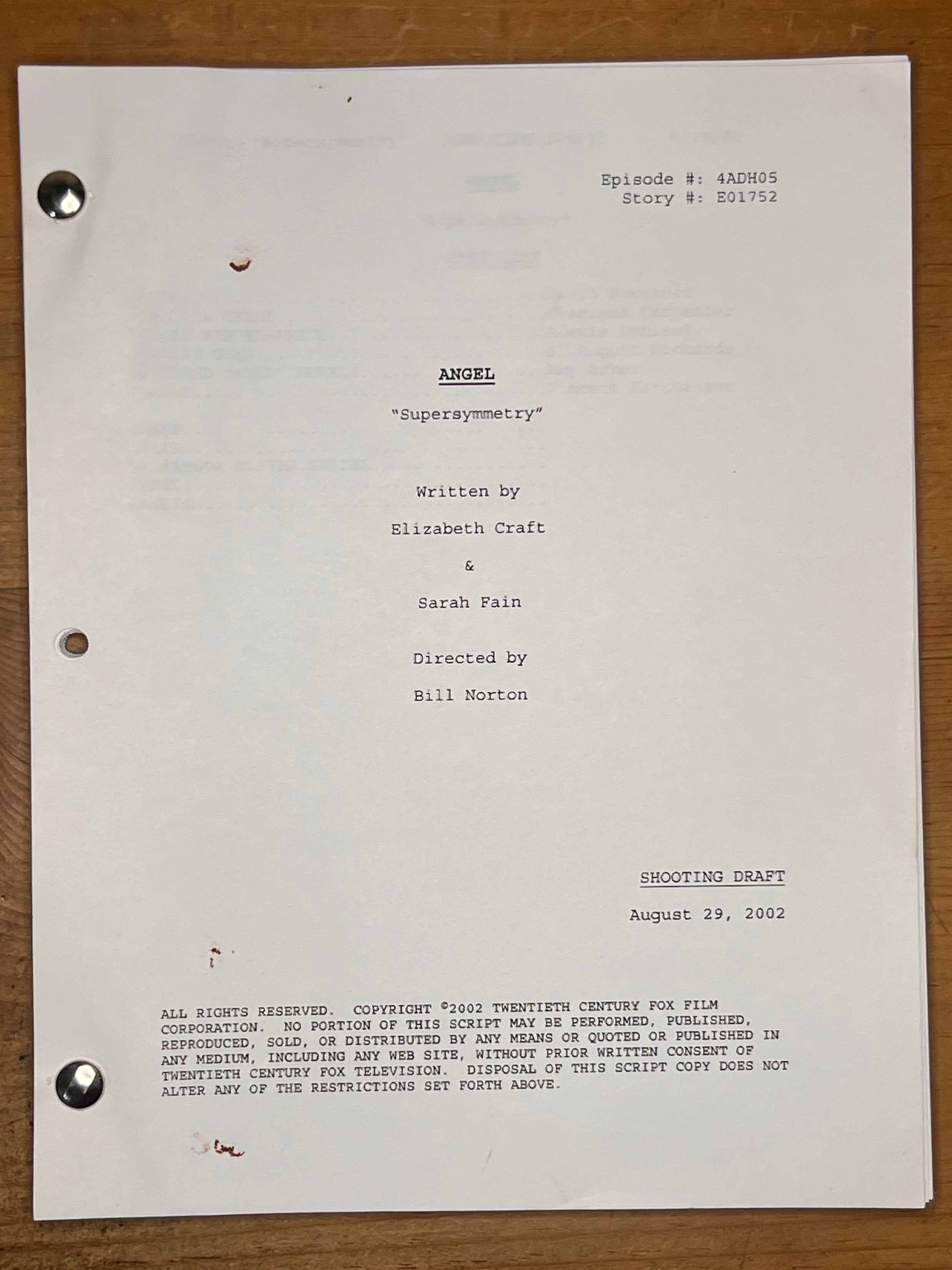 Angel Shooting Script — "Supersymmetry"