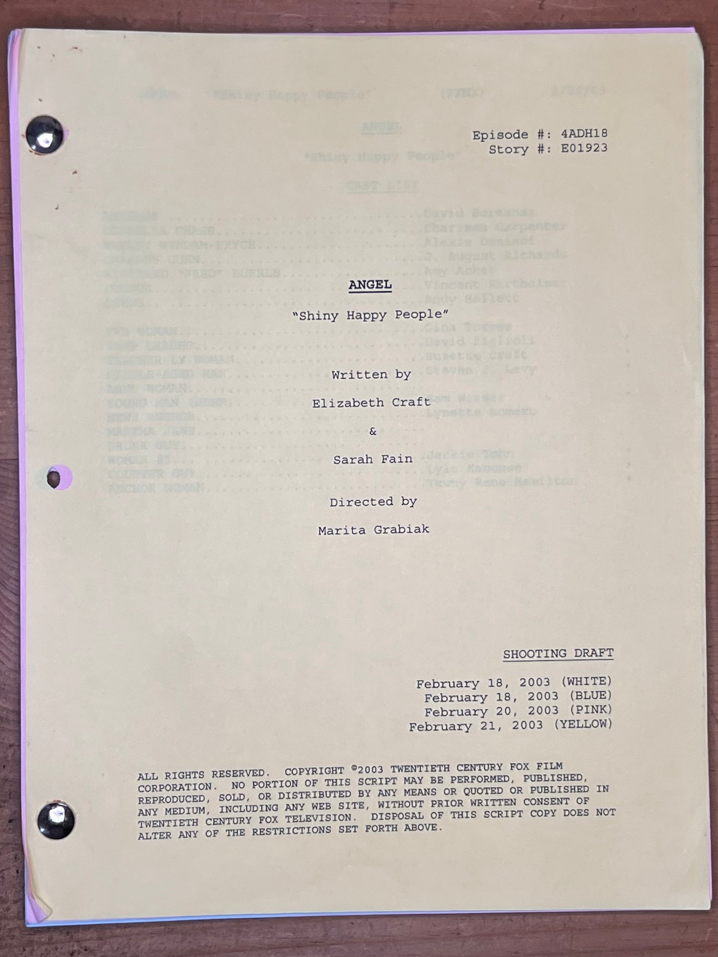 Angel Shooting Script — "Shiny Happy People"