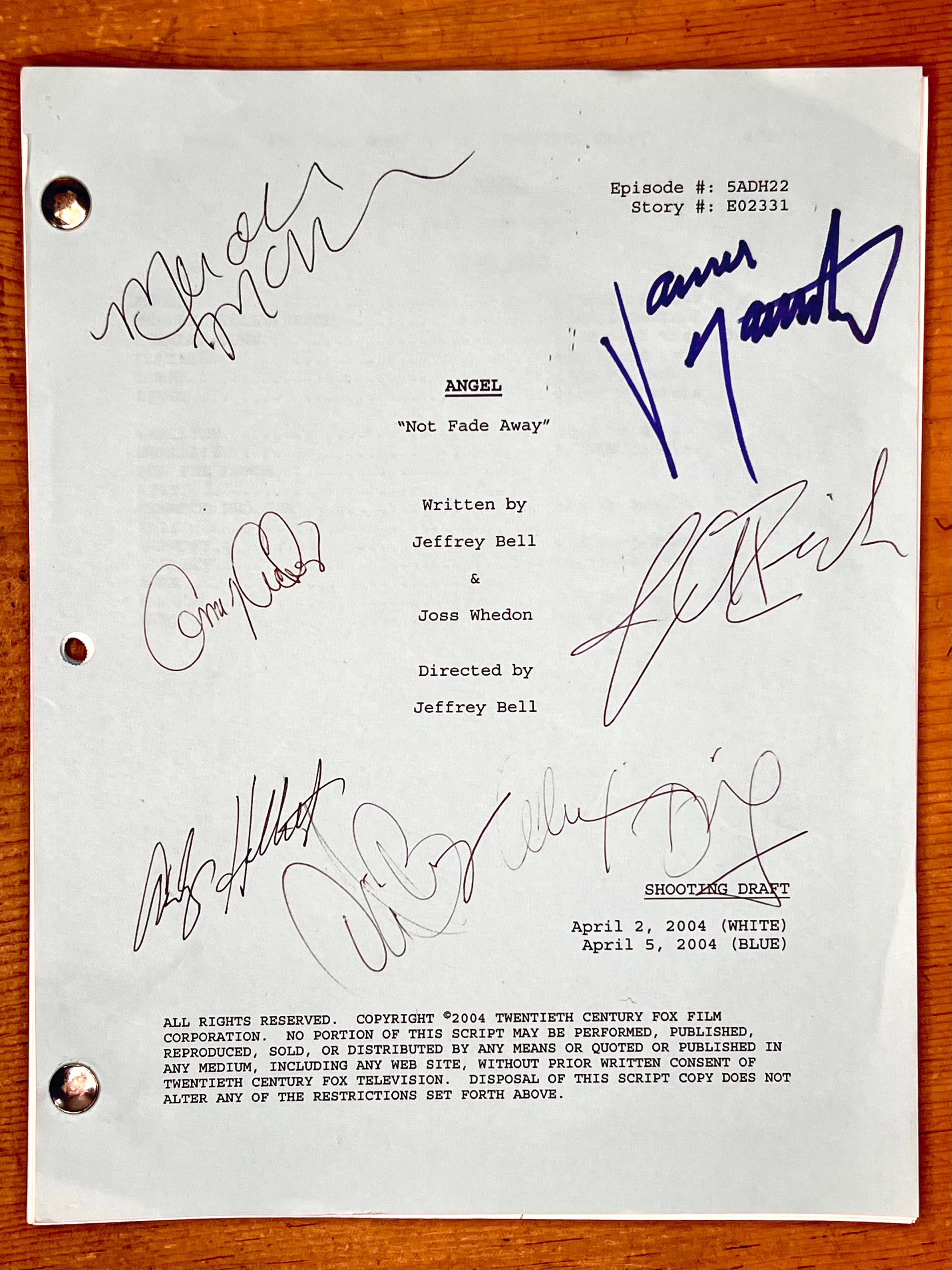 Angel Series Finale Shooting Script — "Not Fade Away" — Reproduction of My Full Cast-Signed Copy