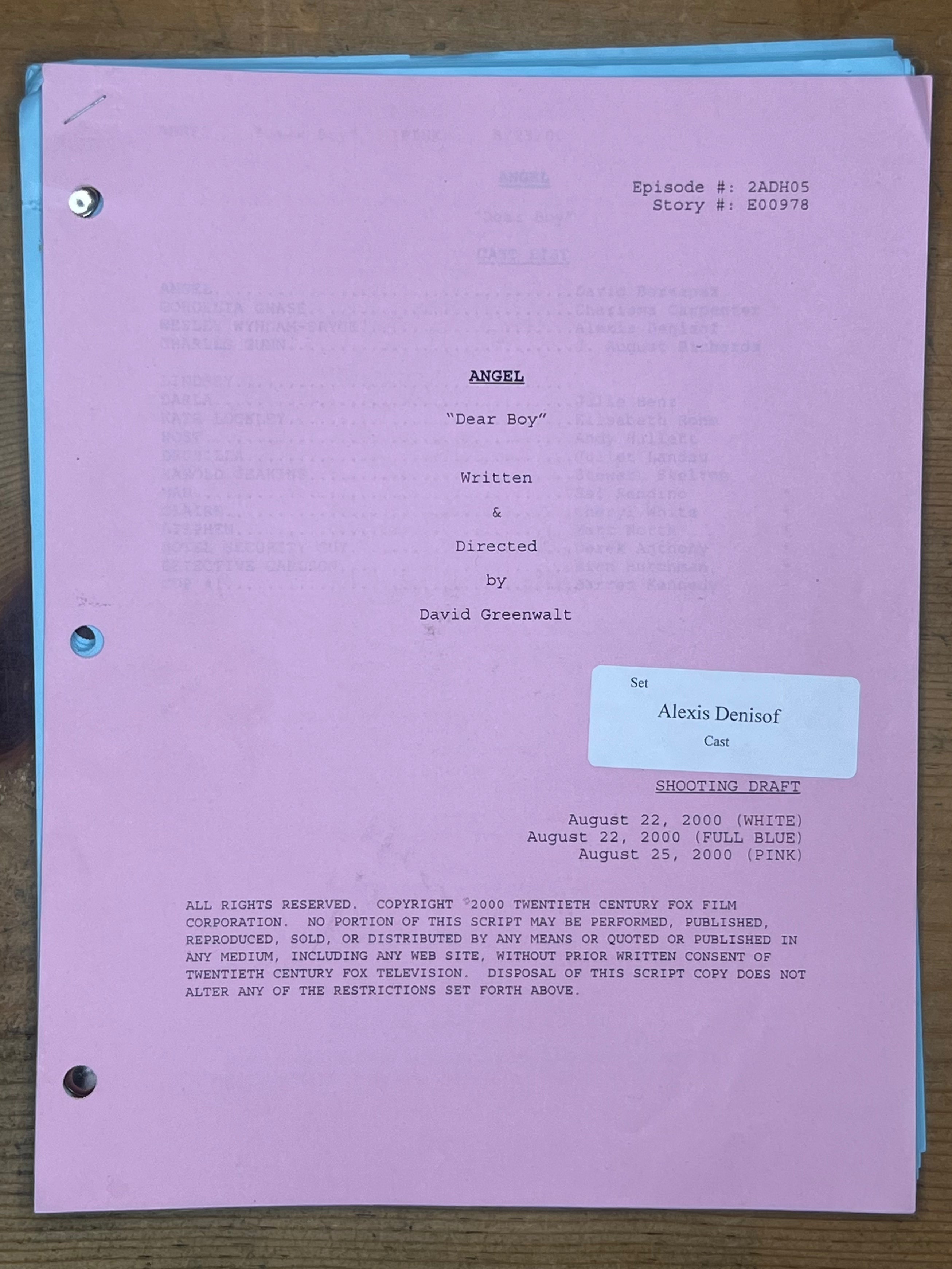 Angel Shooting Script — "Dear Boy" — Alexis Denisof's Copy