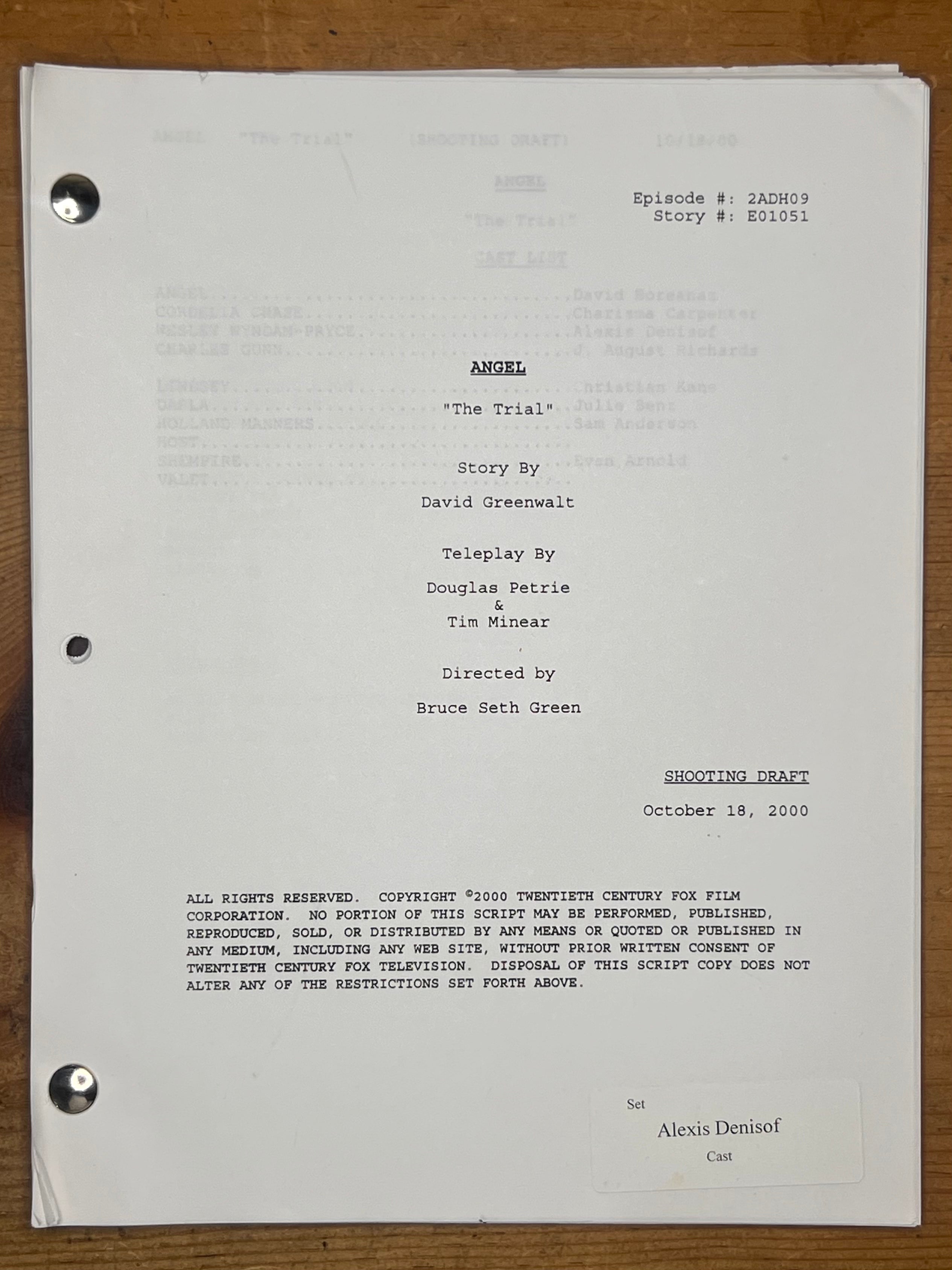 Angel Shooting Script — "The Trial" — Alexis Denisof's Copy