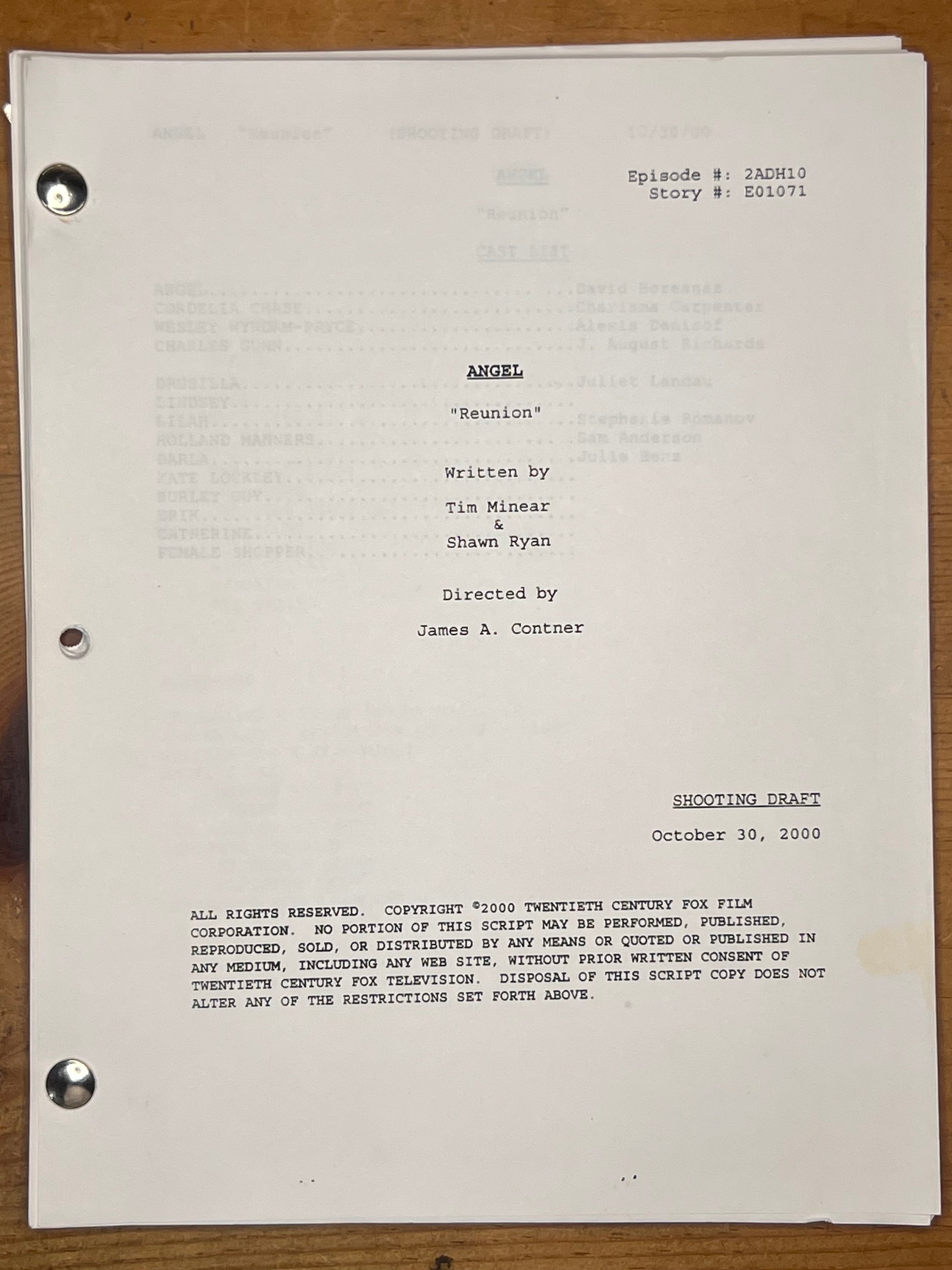 Angel Shooting Script — "Reunion" — Alexis Denisof's Copy