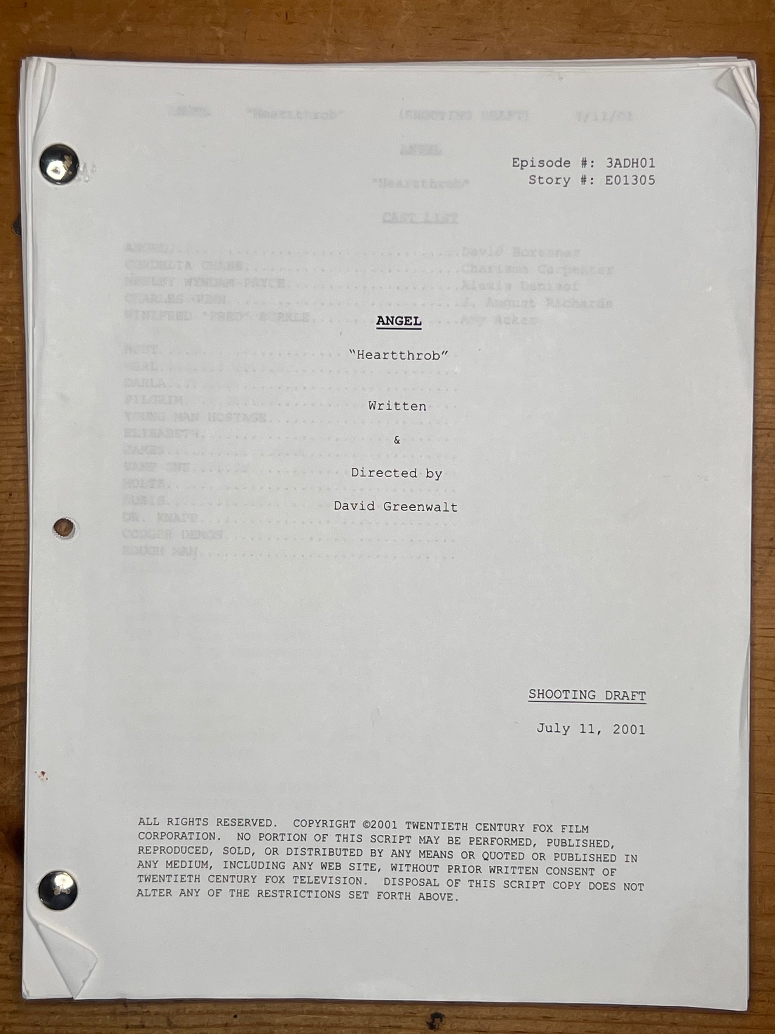 Angel Shooting Script — "Heartthrob"