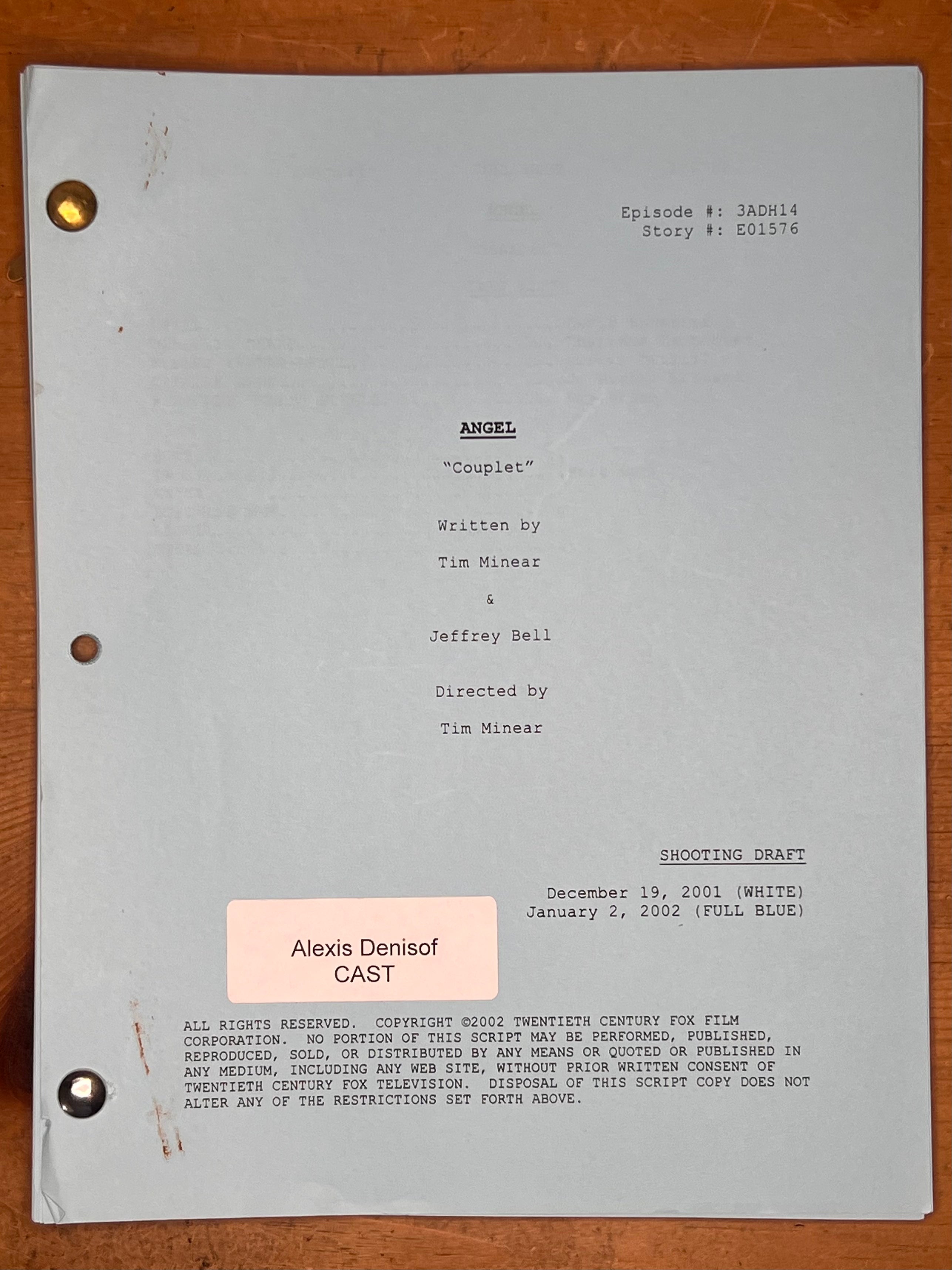 Angel Shooting Script — "Couplet" — Alexis Denisof's Copy
