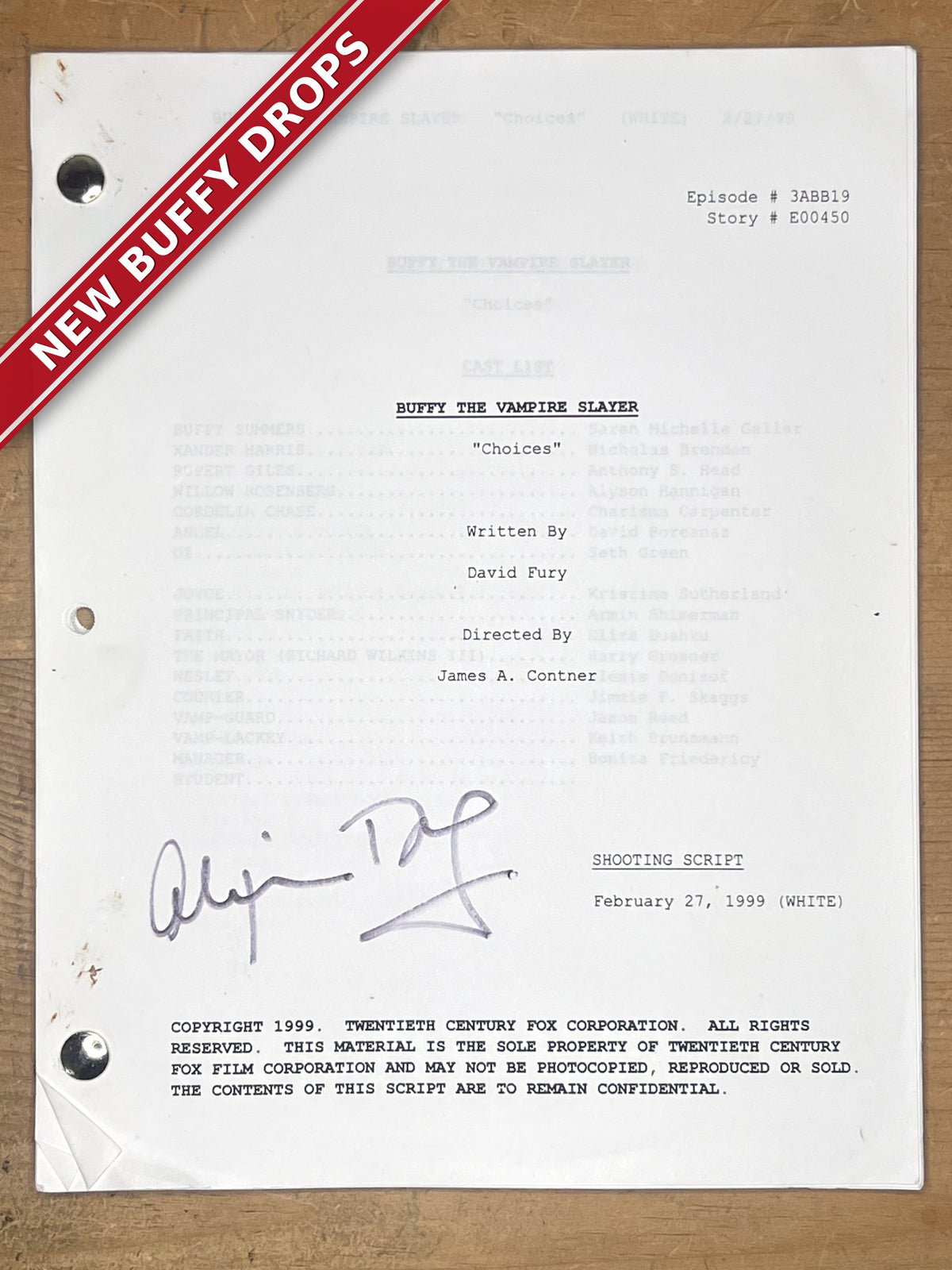 Buffy "Choices" Shooting Script — Hand-Signed by Alexis Denisof — 1/1 From His Personal Collection