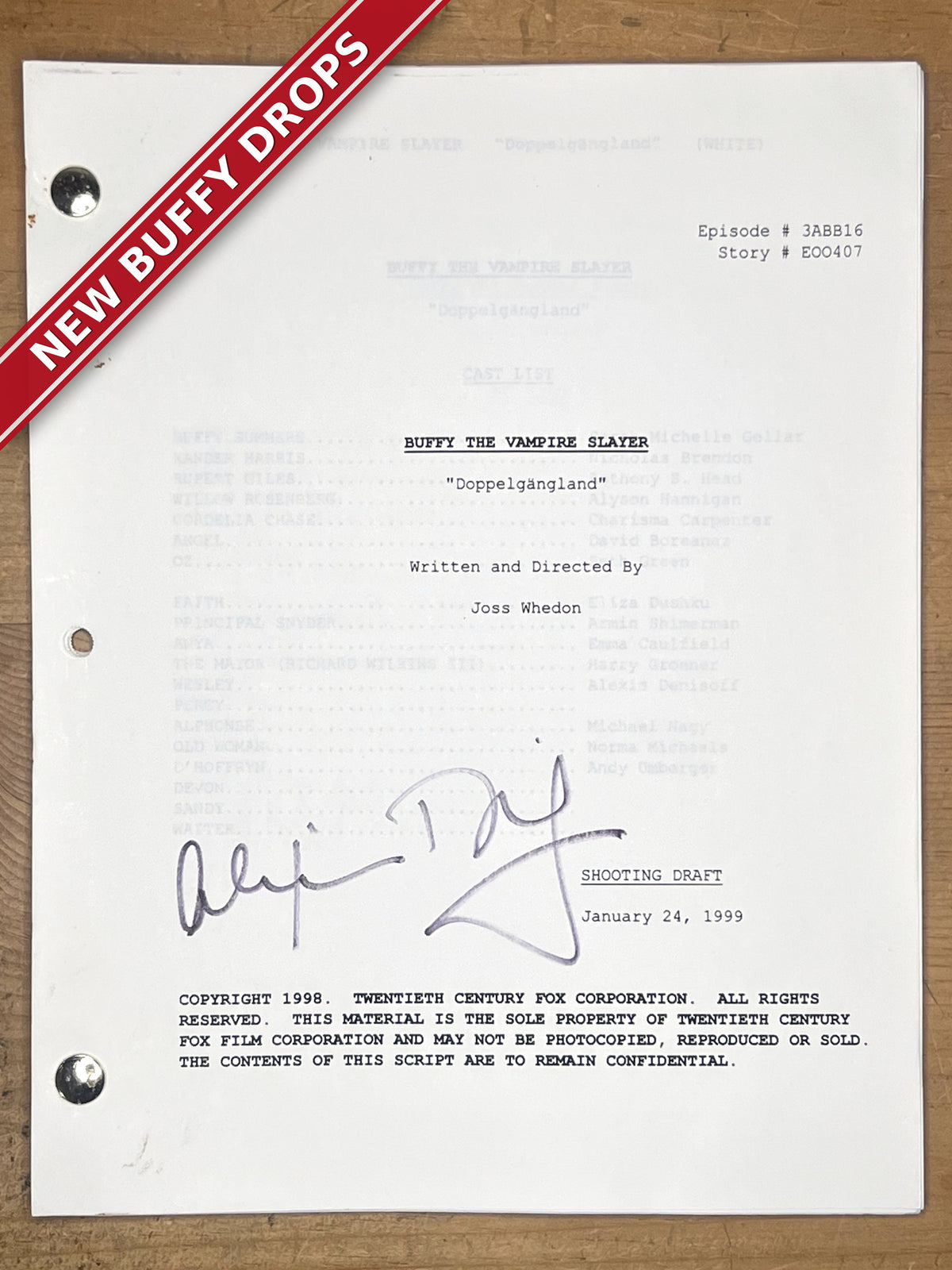 Buffy "Doppelgangland" Shooting Draft Script — Hand-Signed by Alexis Denisof — 1/1 From His Personal Collection